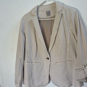 Chico's Beige and White Striped Blazer